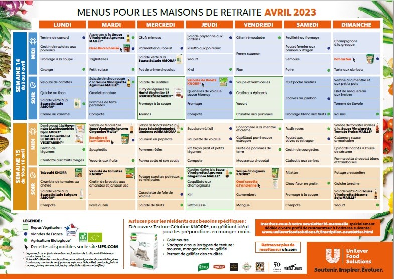Plan de menus Restauration Collective Printemps 2023